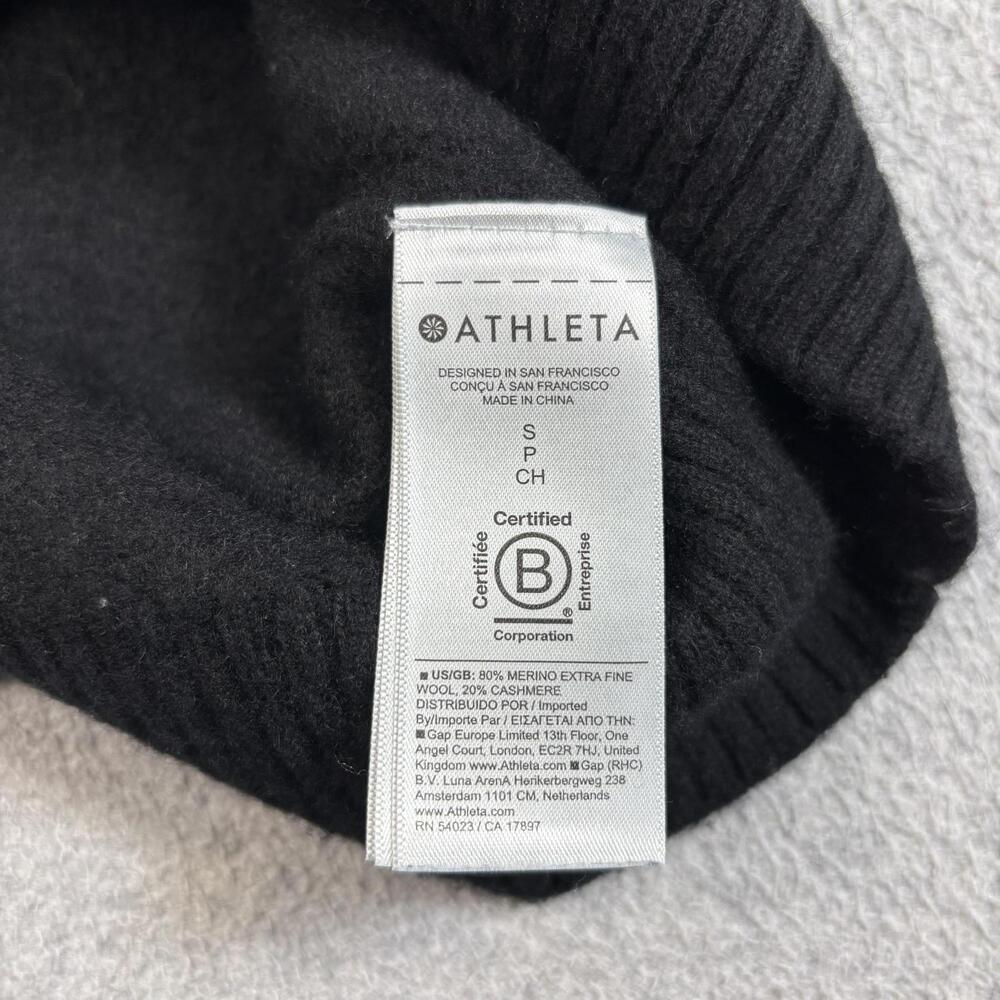 Athleta Merino Wool Cashmere Sweater Women Small Black Alpine Hooded Crop Soft - Picture 4 of 9
